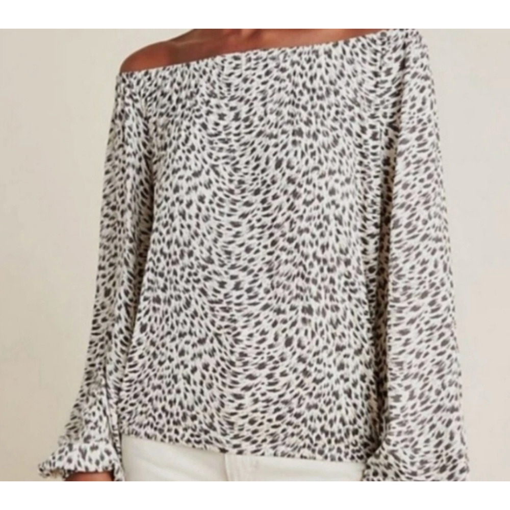 Anthropologie Black and White Patterned Off-Shoulder Blouse